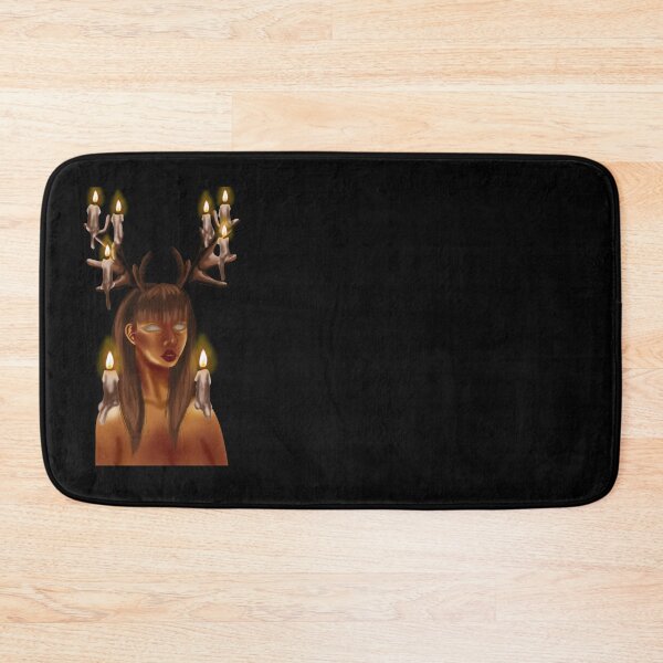 Item preview, A fantasy woman with white eyes in the dark with candles and reindeer horns designed and sold by katecheerycake.