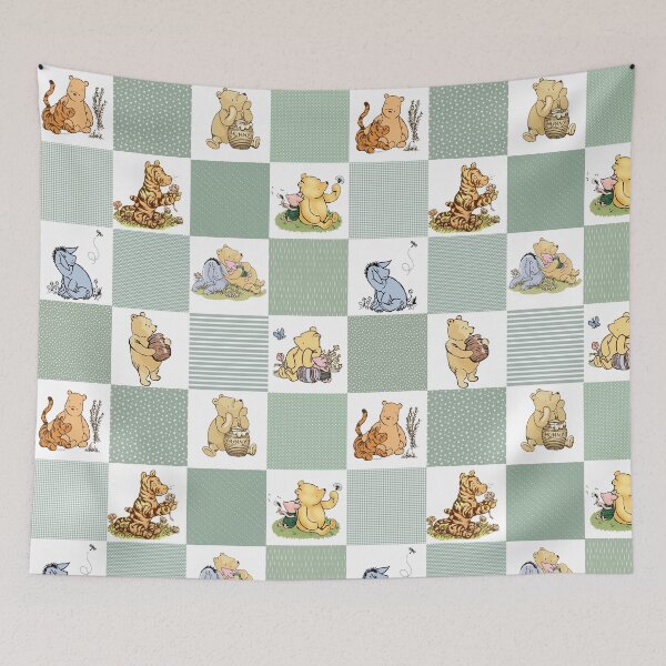 Item preview, Winnie the Pooh Classic Patchwork Cheater Quilt Sage Green designed and sold by ColorFlowArt.