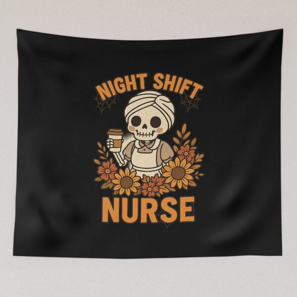 Item preview, Floral Night Shift Nurse Skeleton Halloween RN Nurses Women  designed and sold by queenzoid.