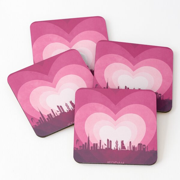 Item preview, Jeddah Saudi Arabia Skyline Hearts Pink designed and sold by ArtPrints.