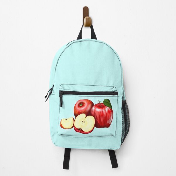 Item preview, Red and yellow apple, with green leaf and apple slices, with light blue border designed and sold by katecheerycake.