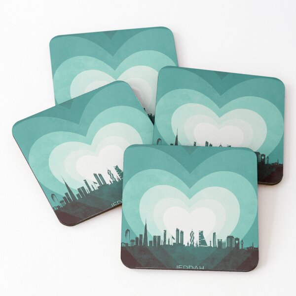 Item preview, Jeddah Saudi Arabia Skyline Hearts Teal designed and sold by ArtPrints.