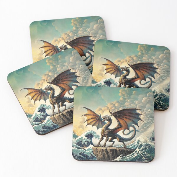 Item preview, Fire and Water – Dragon Over The Great Wave in Ukiyo-e Style designed and sold by TidalEchoes.