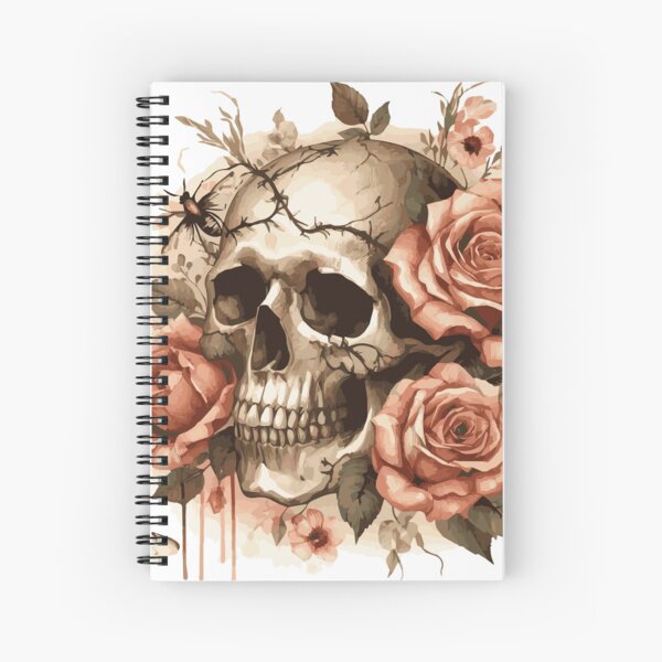 Vintage Skeleton Skull with Flowers Spiral Notebook