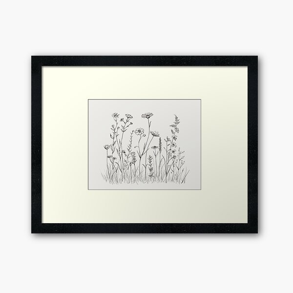 Aperçu de l'œuvre Art au trait Prairie de fleurs sauvages | Impression murale minimaliste pour chambre d'enfant créée et vendue par The KiwiNberries.
