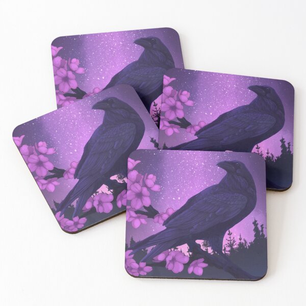 Item preview, Raven and Sakura Blossoms Under Starry Night Sky – Gothic Nature Print designed and sold by Faye-Nory.