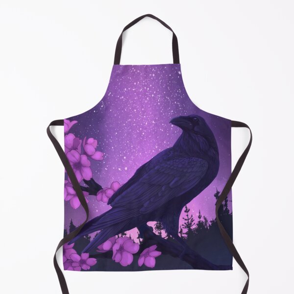 Item preview, Raven and Sakura Blossoms Under Starry Night Sky – Gothic Nature Print designed and sold by Faye-Nory.