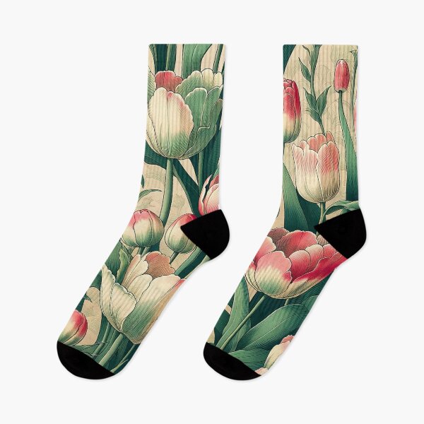 Item preview, Wall of Tulips – Japanese Woodblock Style Floral Art designed and sold by TidalEchoes.