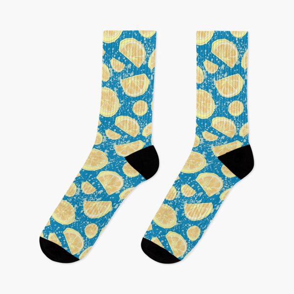 Aperçu de l'œuvre Motif éclaboussures de citron, jaune pastel sur bleu ciel profond créée et vendue par Free-Spirit-Meg.