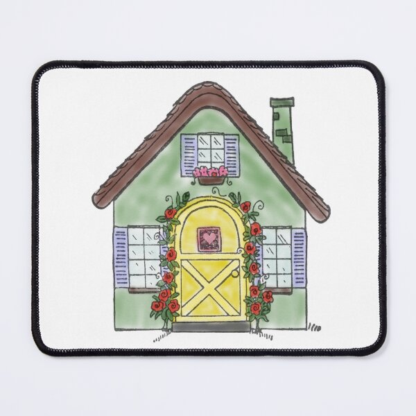 Item preview, Whimsical Cottage with Rose-Covered Door- hand colored illustration designed and sold by toastysketches.