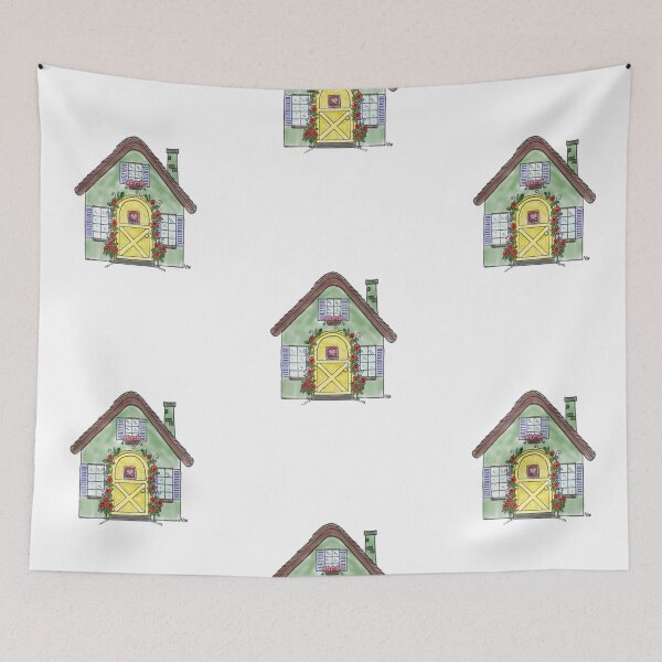 Item preview, Whimsical Cottage with Rose-Covered Door- hand colored illustration  designed and sold by toastysketches.