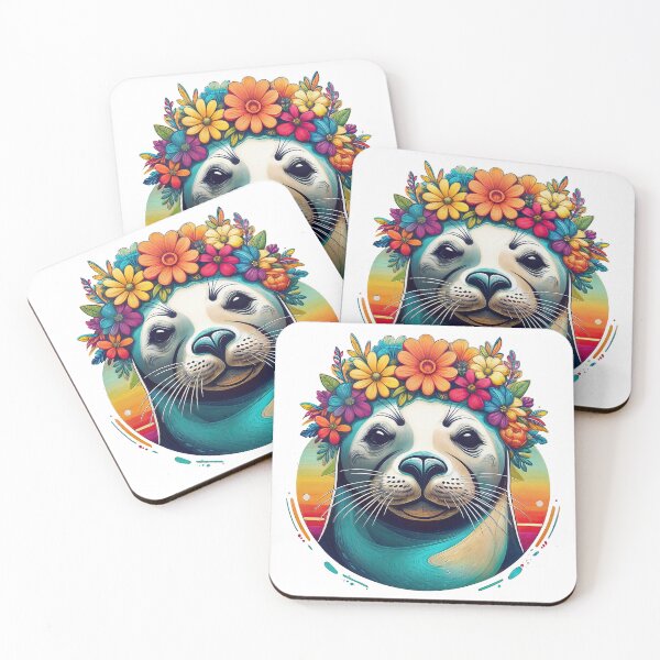 Item preview, Floral Seal Art – Vibrant Ocean Wildlife Illustration designed and sold by ForeverPrintsOK.