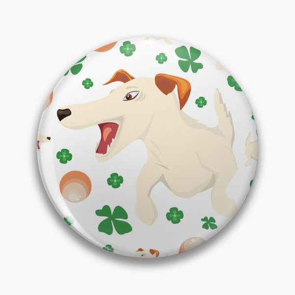 Item preview, Seamless pattern with energetic smooth-haired fox terrier, ball and four leaf clover designed and sold by olenapetol.