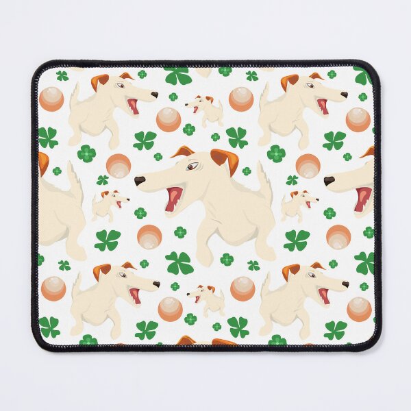 Item preview, Seamless pattern with energetic smooth-haired fox terrier, ball and four leaf clover designed and sold by olenapetol.