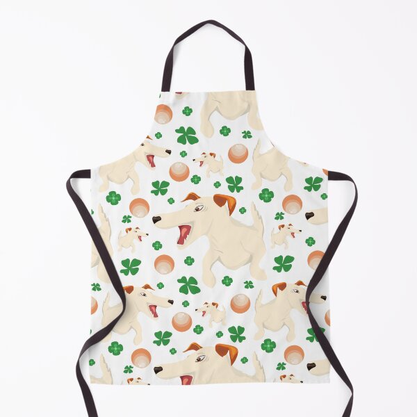 Item preview, Seamless pattern with energetic smooth-haired fox terrier, ball and four leaf clover designed and sold by olenapetol.