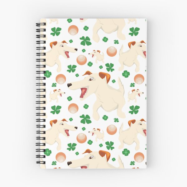 Item preview, Seamless pattern with energetic smooth-haired fox terrier, ball and four leaf clover designed and sold by olenapetol.
