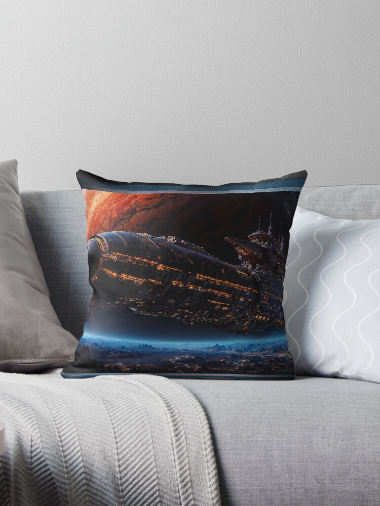 Colossal Star Cruiser Exploring Moon With Giant Planet In The Background AI Concept Art by Xzendor7 | An Astounding Cosmic View 4 Colossal Star Cruiser Exploring Moon With Giant Planet In The Background Striking AI Concept Art by Xzendor7 Decorative Art Print Throw Pillow