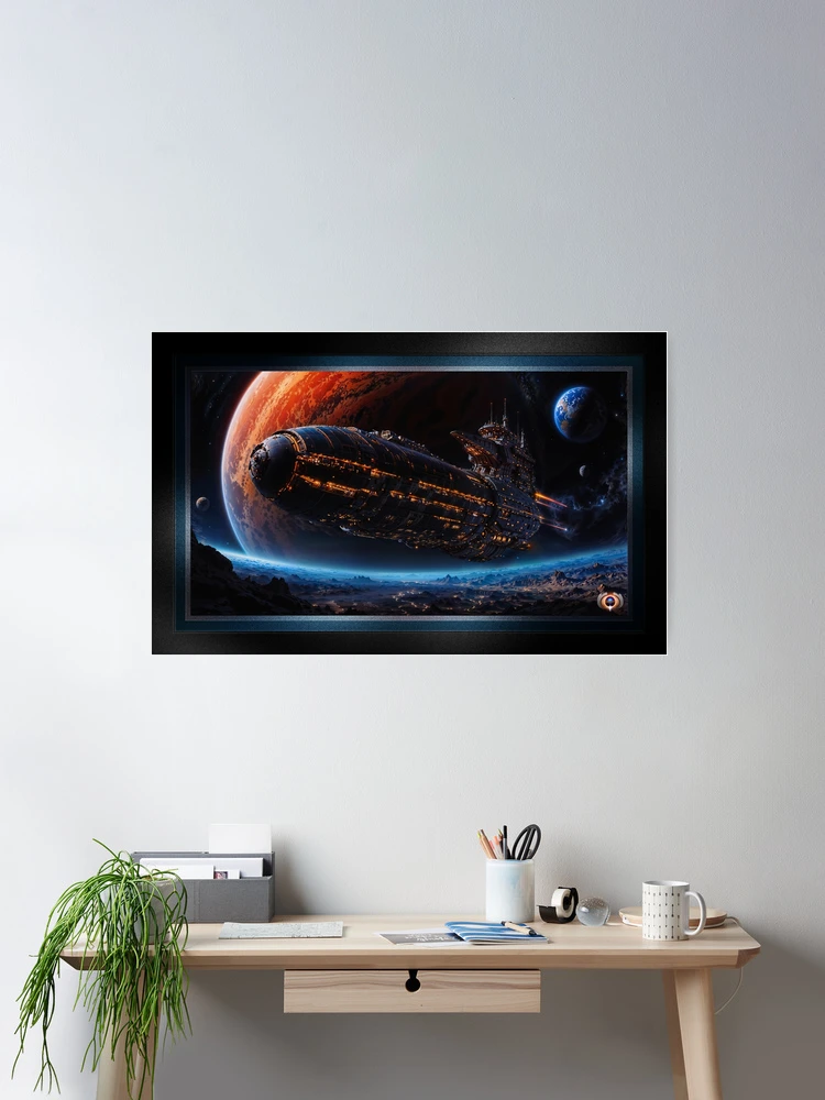 Colossal Star Cruiser Exploring Moon With Giant Planet In The Background AI Concept Art by Xzendor7 | An Astounding Cosmic View 2 Colossal Star Cruiser Exploring Moon With Giant Planet In The Background Striking AI Concept Art by Xzendor7 Wall Decor Poster Art Print