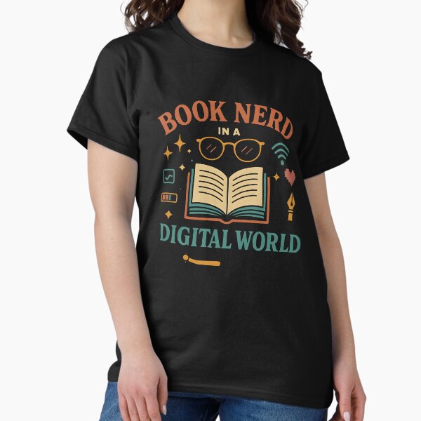Item preview, Book Nerd in a Digital World – Retro Futuristic Reader Design designed and sold by KisielThreads.