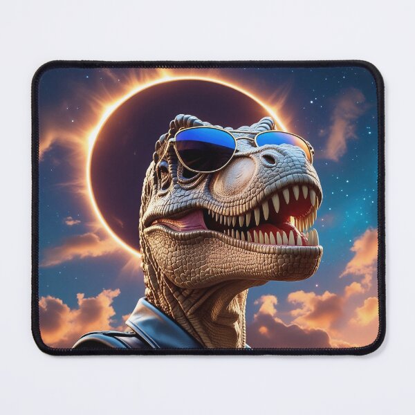 Item preview, Cool dinosaur with sunglasses posing during a solar eclipse against a dramatic sunset sky designed and sold by olenapetol.