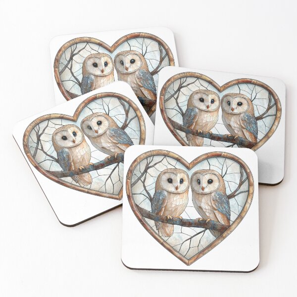 Item preview, Two owls sit together on a branch in a heart-shaped frame designed and sold by olenapetol.