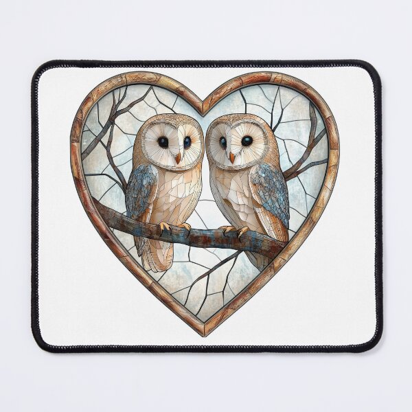 Item preview, Two owls sit together on a branch in a heart-shaped frame designed and sold by olenapetol.