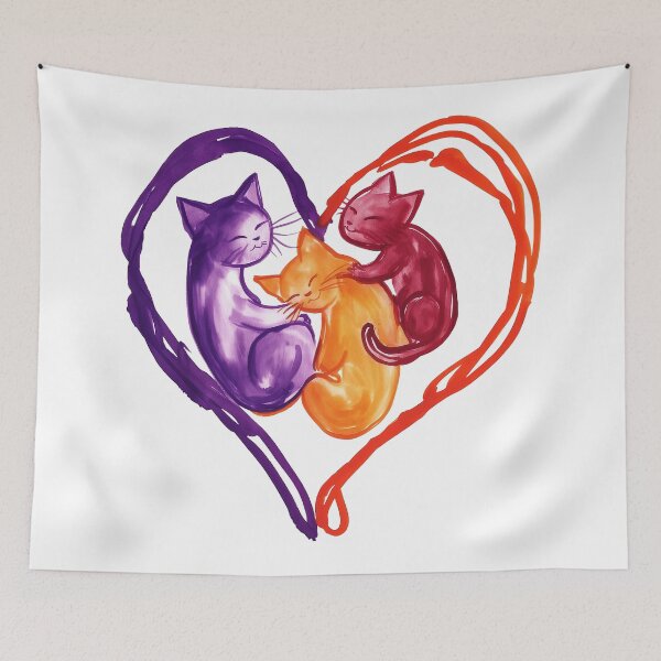 Item preview, Artistic illustration of three cats cuddling in a heart shape designed and sold by olenapetol.
