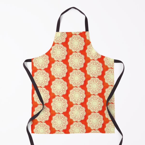 Item preview, White vintage crochet flower lace doily on orange background designed and sold by MoreThanTat.