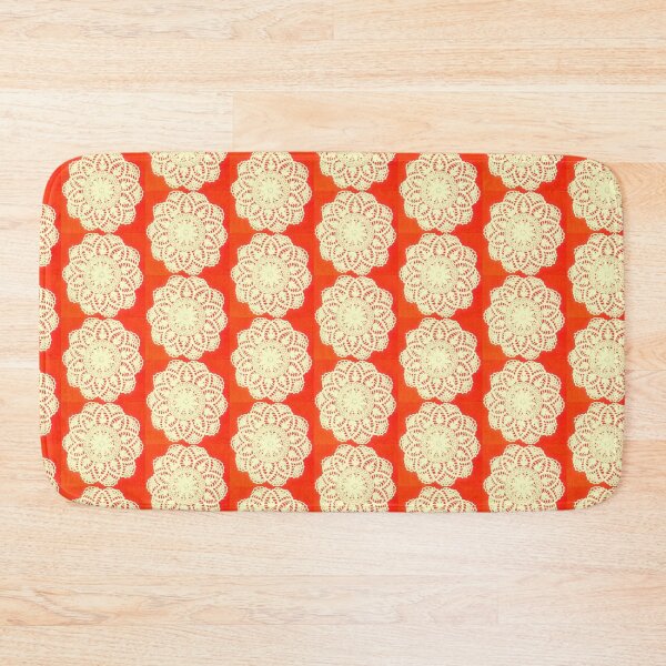 Item preview, White vintage crochet flower lace doily on orange background designed and sold by MoreThanTat.