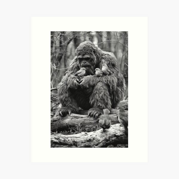 Item preview, Sasquatch art, Bigfoot print, digital download, black and white art, photorealistic art, forest creature, cryptozoology art, cryptid, AI Art designed and sold by GSizzle1.