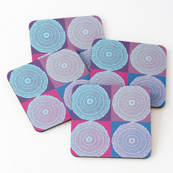 Item preview, Pink, blue, violet vintage crochet doily square pop art designed and sold by MoreThanTat.