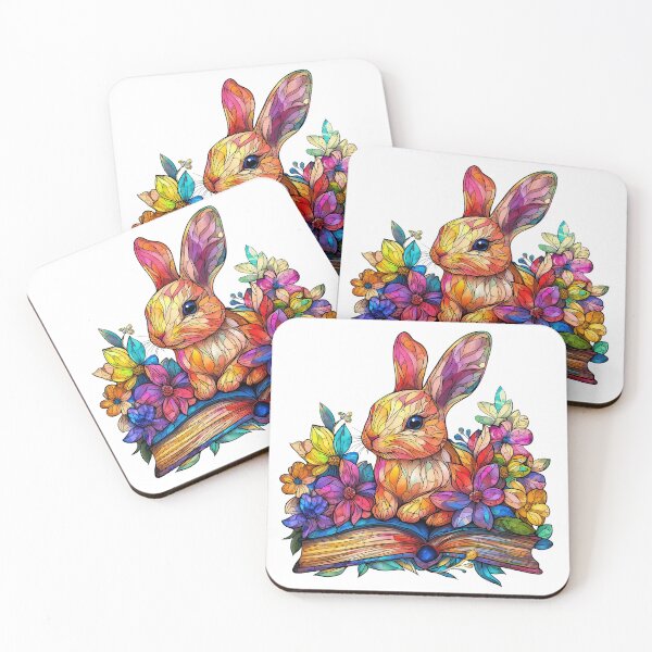 Item preview, Colorful rabbit resting on a vibrant book surrounded by blooming flowers  designed and sold by olenapetol.