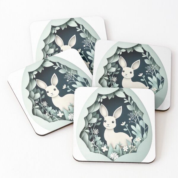 Item preview, Delicate paper art showcases a white rabbit amid green foliage and flowers inside a stylized egg.  designed and sold by olenapetol.
