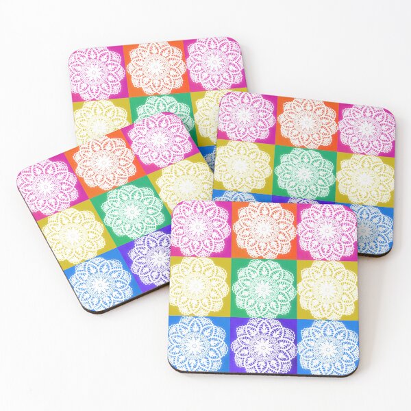 Item preview, Vintage Crochet Lace Flower Doily Rainbow Pop Art designed and sold by MoreThanTat.