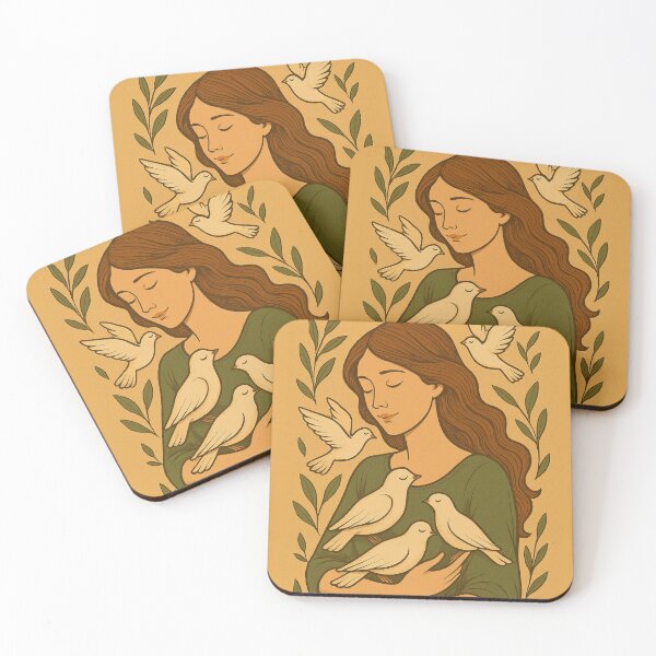 Item preview, Woman with Birds in Vintage Nature Style designed and sold by Lacritsa .
