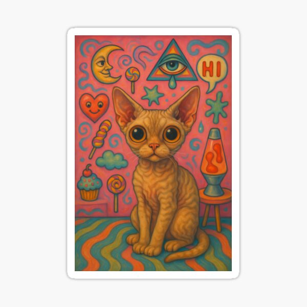 Item preview, Wide-Eyed Whimsy – Devon Rex in a Pop Surreal World designed and sold by LesChatsArt.