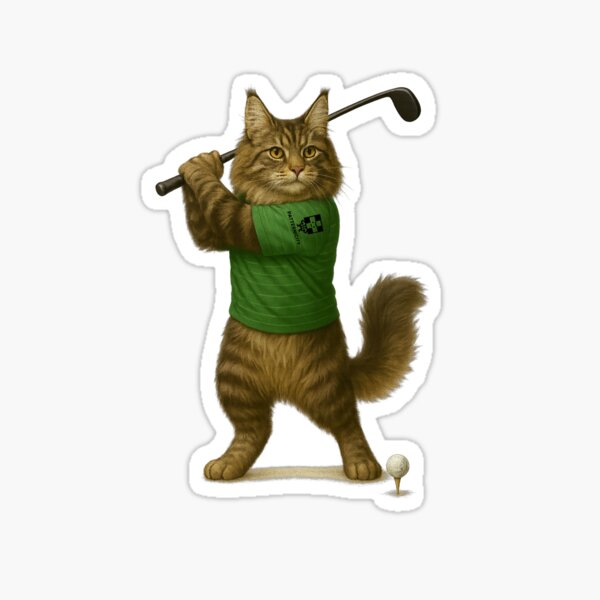 Item preview, Golf Time with Maine Coon Cat – Vintage Animal Sports Illustration designed and sold by Patternicity.