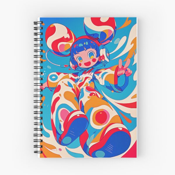 Item preview, Cheerful anime girl in colorful kimono flying on blue background designed and sold by MirraStore.