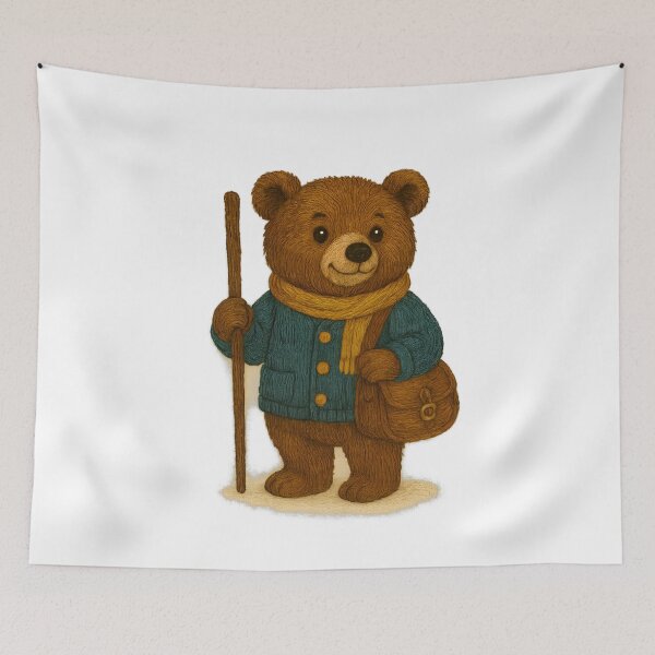 Item preview, Hiking Bear in Wool Sweater with Walking Stick designed and sold by #Adulting Central.