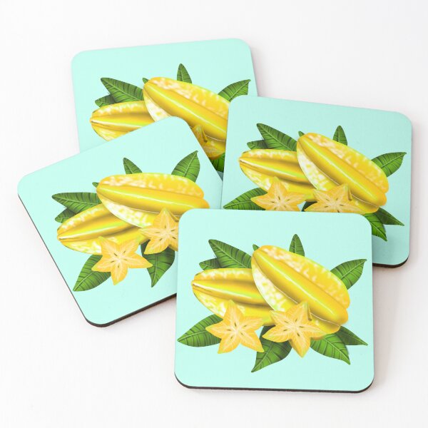 Item preview, Yellow fresh and juicy star fruit with star fruit slices and green leaves designed and sold by katecheerycake.