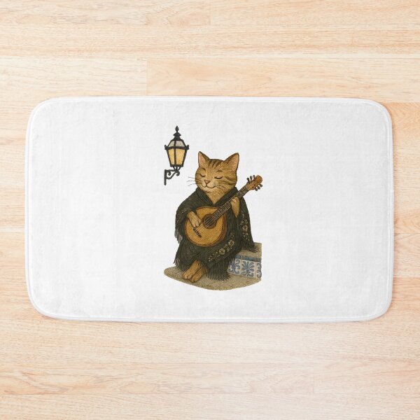 Item preview, Fado Cat Serenading with Guitar Under Lisbon Street Lamp designed and sold by #Adulting Central.