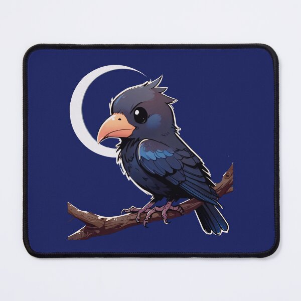 Item preview, Chibi crow posing on crescent moon. designed and sold by HAJlME.