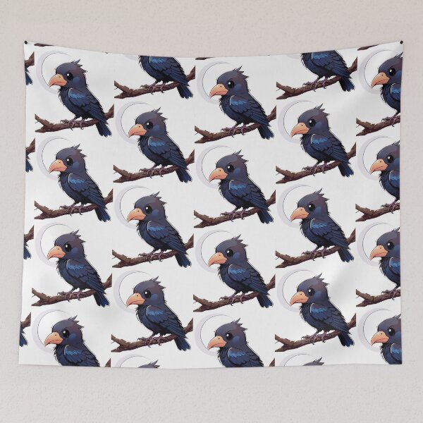 Item preview, Chibi crow posing on crescent moon. designed and sold by HAJlME.