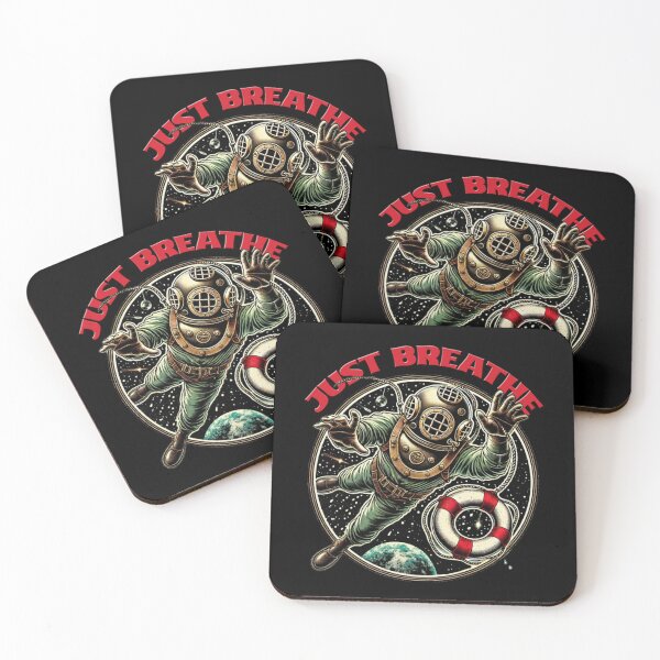 Item preview, "Just Breathe" Absurd, Funny Motivational Deep Sea Diver in Space designed and sold by Parrot-Tees.
