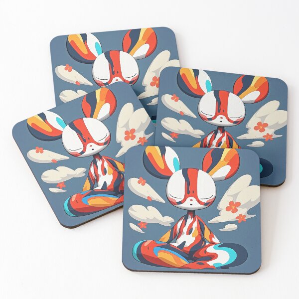 Item preview, Meditating abstract bunny character on blue background designed and sold by MirraStore.