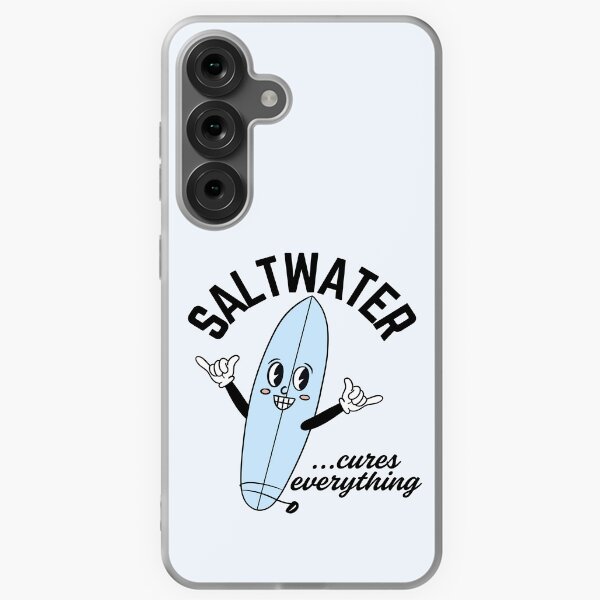 Vista previa del artículo con la obra «Tabla de surf vintage con dibujos animados de agua salada que lo cura todo (texto negro)», diseñado y vendido por SurfingLocales.