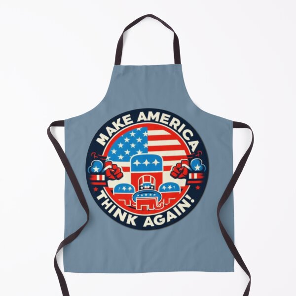 Item preview, Political banner on a round shield opposing Trump's MAGA, with slogan: Make America think again designed and sold by JaroDesign2023.