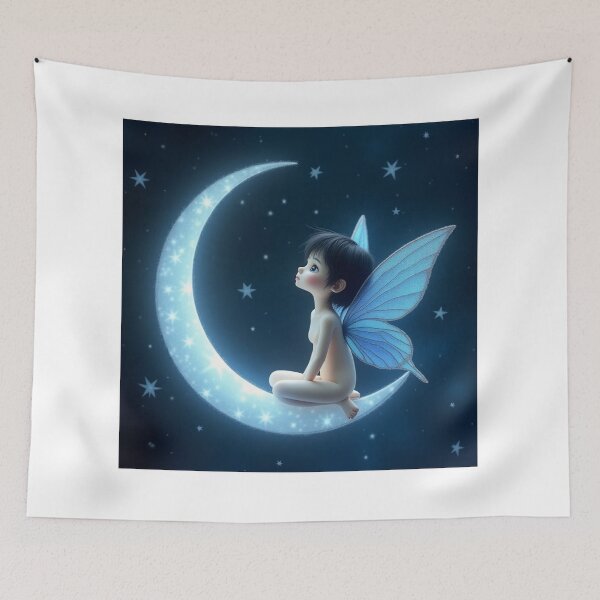 Item preview, Fairycore, Cute Fairy Sitting on Moon T-Shirt, Adorable Starry Night Tee, Enchanted Fantasy Design, Magical Fairytale Themed Shirt designed and sold by fenrirwulf68.