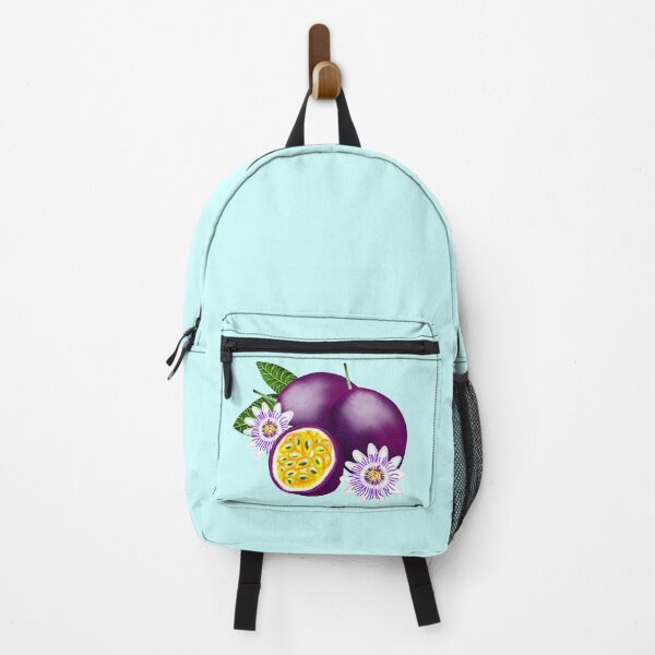 Item preview, Purple and yellow passion fruit, with green leaves and white flowers and a turquoise border designed and sold by katecheerycake.