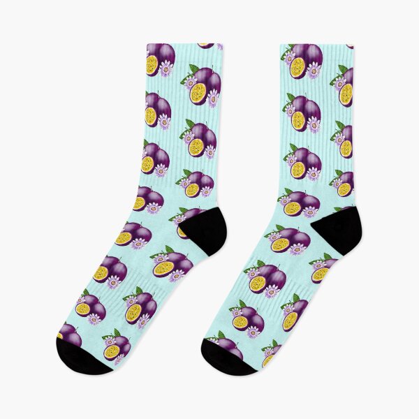 Item preview, Purple and yellow passion fruit, with green leaves and white flowers and a turquoise border designed and sold by katecheerycake.